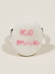 Кольцо ручной работы Радость Рядом «Котик», овальное, белое, полимерная глина, незамкнутое