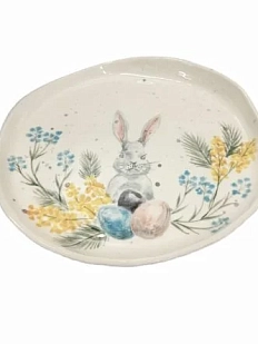 Блюдо овальное ручной работы Верба керамика «Пасхальный заяц», керамика, 24 см