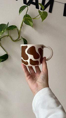 Кружка ручной работы с коричневыми пятнышками, полуфарфор, 250 мл, фото 6.