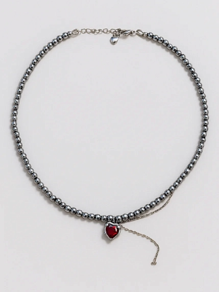 Чокер ручной работы «Red heart», гематит, родированная латунь, фото 2.