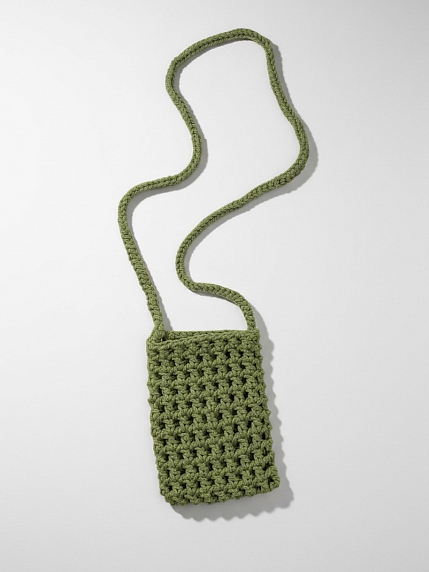 Сумка для телефона вязаная, зелёная, фото 1.