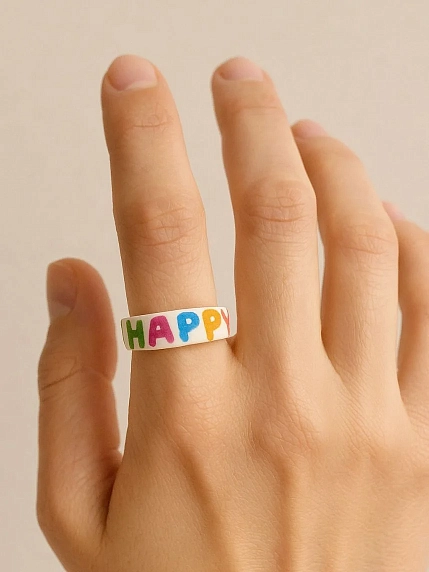 Кольцо Радость Рядом «Happy», полимерная глина, белое, фото 2.