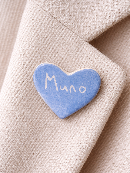 Брошь ручной работы сердечко «Мило», голубая, керамика, фото 2.