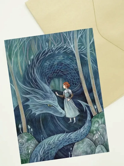 Открытка Анна Спешилова «Дракон и девушка», односторонняя, фото 3.