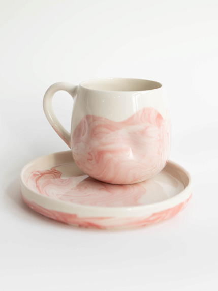 Кружка ручной работы мятая «Розовый мрамор», керамика, 250 мл, фото 2.