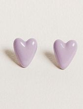 Серёжки-гвоздики Радость Рядом Сердечки, полимерная глина, лиловые