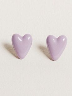 Серёжки-гвоздики Сердечки, полимерная глина, лиловые