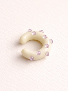 Кафф Лампджой глянцевый, стекло, белый в сиреневый горошек