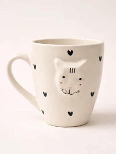 Кружка ручной работы Мария Гордеева Котик с сердечками, белая, керамика, 350 мл