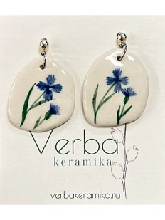 Серьги Верба керамика «Васильки», керамика, белые