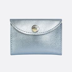 Cкладной кошелёк визитница ручной работы, Kokosina bags, натуральная кожа, голубой металлик
