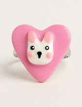 Кольцо ручной работы Радость Рядом Сердце с зайкой, полимерная глина, незамкнутое, розовое