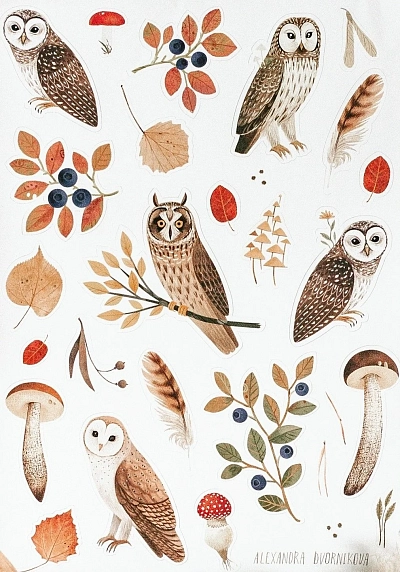 Стикерпак «Совы в осеннем лесу», фото 1.
