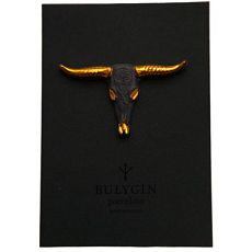 Брошь ручной работы Bulygin «Бык», фарфор, чёрно-золотистая