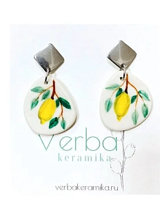 Серьги Верба керамика «Лимоны», керамика, белые