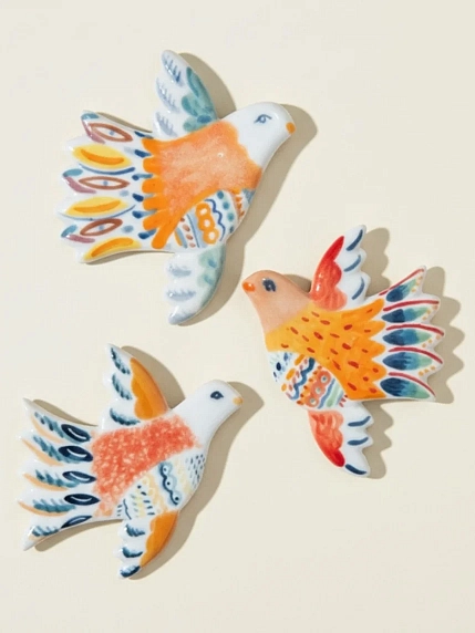 Брошь ручной работы Полина Гузеева «Птичка», красно-оранжевая, фарфор, фото 8.