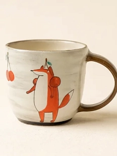 Кружка ручной работы Ким керамика с росписью Лис с вишенками, керамика, 450 мл