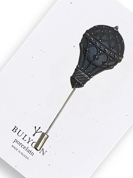 Брошь ручной рабриы Фарфор Булыгина «Аэростат», чёрно-серебристая, фото 3.