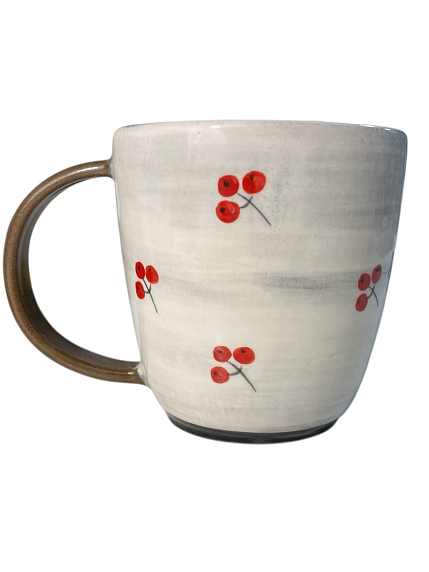 Кружка ручной работы с росписью Лис с клюквой, 450 мл., белая, фото 2.