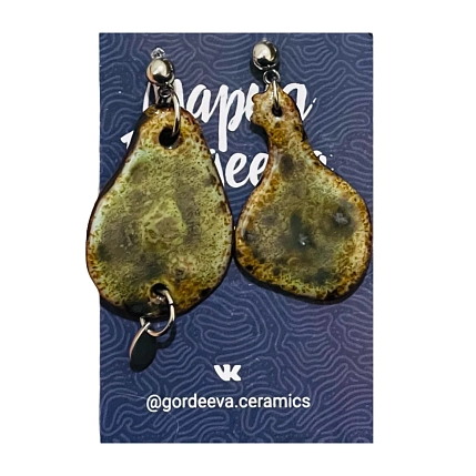 Серьги Мария Гордеева ассиметричные составные, керамика, коричневые, фото 1.