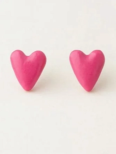 Серёжки-гвоздики Радость Рядом Сердечки, полимерная глина, розовый