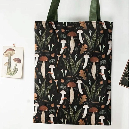 Сумка шоппер «Папоротники и грибы», чёрный, фото 2.