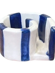 Подсвечник ручной работы «Полосы», синий, керамика