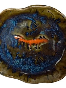 Тарелка круглая ручной работы «Лисица», коричнево-синяя, керамика, 13 см