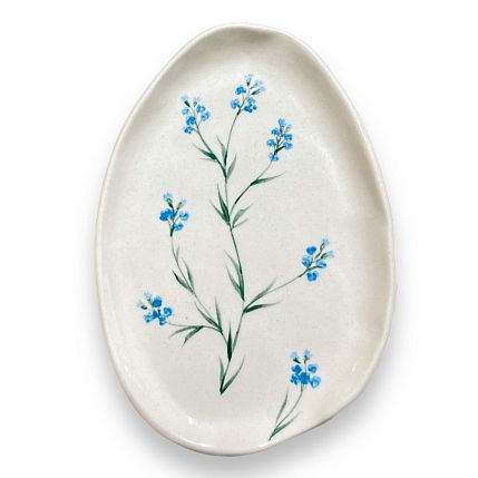 Блюдце ручной работы Незабудки, керамика, 14 см, фото 1.