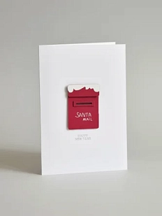 Открытка ВОЕ с деревянными элементами «Happy New Year c почтовым ящиком Санты», открывающаяся