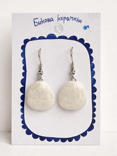 Серьги ручной работы Быкова керамика «Ракушки с Финского залива №3», белые, перламутровые, фарфор