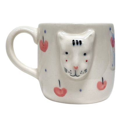 Кружка ручной работы с фигуркой Кот с яблочками, полуфарфор, 250 мл, фото 1.