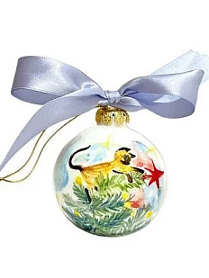 Ёлочная игрушка шар расписной «Котик на ёлке», 7 см