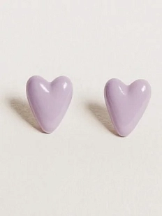 Серёжки-гвоздики Радость Рядом Сердечки, полимерная глина, лиловые