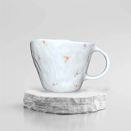 Кружка ручной работы «Мелкие цветочки», розовая, керамика, 400 мл, фото 5.