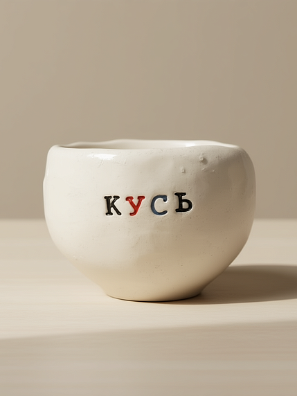 Кружка ручной работы с надписью «Кусь», керамика, 350 мл, фото 1.