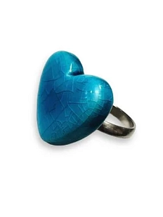 Кольцо ручной работы КерамЕлКа «Сердечко», синее, керамика