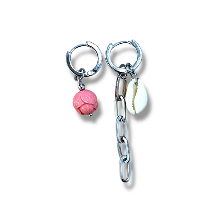 Асимметричные серьги-конструкторы Бур.Мур mini «Цепочка и бусина», латунь, керамика, фото 2.