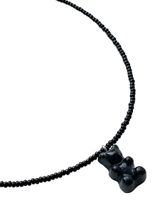 Чокер ручной работы с подвеской «Мишка», бисер, чёрный