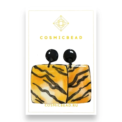 Серьги крупные из фарфора с принтом «Тигр», фото 1.