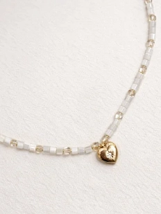 Чокер ручной работы Идеальное совпадение «Сердце», белый, перламутр и стеклянный бисер