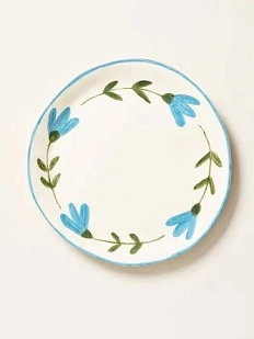 Тарелка ручной работы «Голубые тюльпаны», белая, 19 см