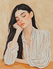 Постер интерьерный «Девушка в полосатой рубашке», А3