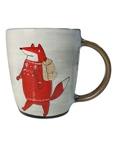 Кружка ручной работы Ким керамика с росписью Лис в горах, керамика, 450 мл