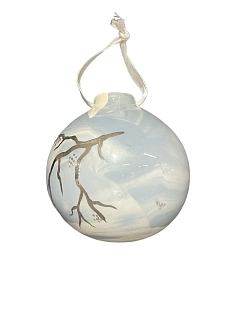 Ёлочная игрушка шар Верба керамика голубой «Серебряная ветка», 7 см