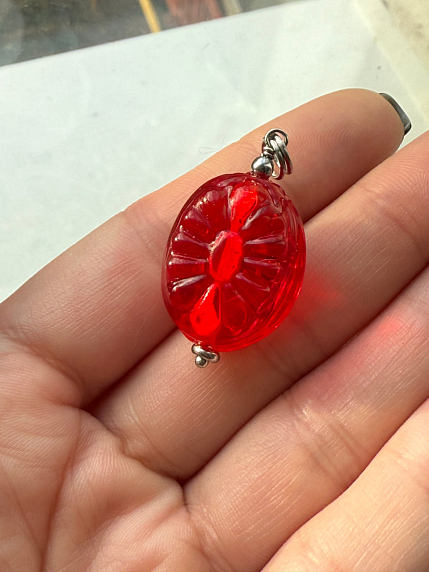 Подвеска «Конфетка», красная, родированная латунь, стекло, фото 2.