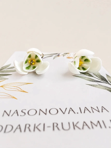 Серьги-конго Подарки руками «Подснежник», полимерная глина, фото 2.