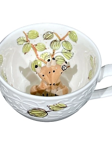 Чашка для чая ручной работы Мадам де Тюль с фигуркой внутри Лисички с крыжовником, фарфор, 250 мл