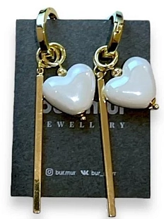 Серьги-конструкторы Бур.Мур mini «Сердечки с планкой», латунь, керамика