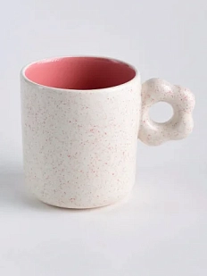 Кружка большая, ручной работы ОХ! керамика «Цвет-ок», белая с розовыми брызгами, керамика, 480 мл
